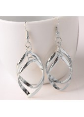 Silvery White jewelry,Silver Twist Rhombus Design Metal Earrings