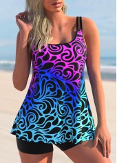 ROTITA Ombre Geometric Print Double Straps Tankini Set 
