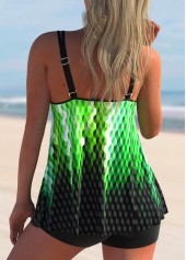 Green swimwear,Geometric swimwear,ROTITA Ombre Geometric Print Double Straps Tankini Set 