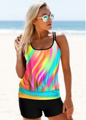 Multi Color swimwear,Dazzle Colorful swimwear,ROTITA Spaghetti Strap Colorful Printed Tankini Set