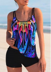 ROTITA Colorful Printed Mid Waist Spaghetti Strap Tankini Set 