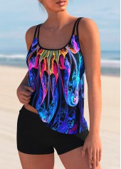 Purple swimwear,Dazzle Colorful swimwear,ROTITA Colorful Printed Mid Waist Spaghetti Strap Tankini Set 