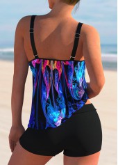 Purple swimwear,Dazzle Colorful swimwear,ROTITA Colorful Printed Mid Waist Spaghetti Strap Tankini Set 