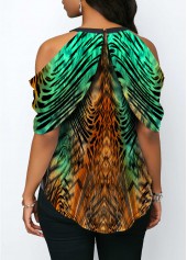 Multi Color tops,Animal Print tops,ROTITA Animal Print Cold Shoulder Half Sleeve Blouse