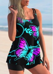 Multi Color swimwear,Animal Print swimwear,ROTITA Multi Color Animal Print Mid Waisted Tankini Set