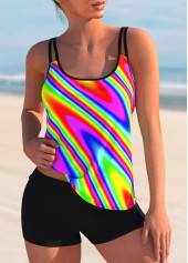 ROTITA Mid Waist Printed Rainbow Color Tankini Set