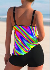 Multi Color swimwear,Floral swimwear,ROTITA Mid Waist Printed Rainbow Color Tankini Set