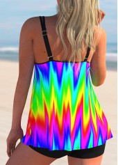 Multi Color swimwear,Floral swimwear,ROTITA Rainbow Color Printed Spaghetti Strap Tankini Set