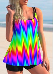Multi Color swimwear,Floral swimwear,ROTITA Rainbow Color Printed Spaghetti Strap Tankini Set