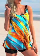 Multi Color swimwear,Floral swimwear,ROTITA Printed Colorful Spaghetti Strap Tankini Set