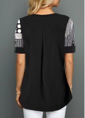 Black tops,Dot tops,ROTITA V Neck Polka Dot Short Sleeve Blouse