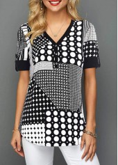 ROTITA V Neck Polka Dot Short Sleeve Blouse