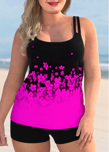 Rotita Plus Size Mid Waisted Ditsy Floral Print Tankini Set