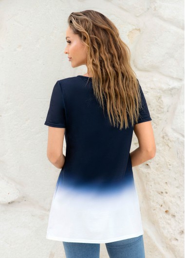 Multi Color tops,Ombre tops,ROTITA Ombre Print Criss Cross Neck T Shirt