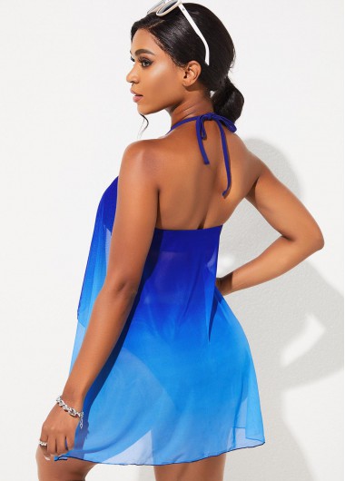 Multi Color swimwear,Ombre swimwear,ROTITA Lace Stitching Halter Ombre Flyaway One Piece Swimdress