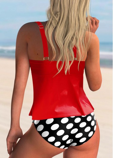 Red swimwear,Dot swimwear,Polka Dot Cross Front Tankini Set