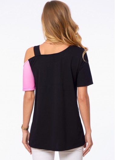 Multi Color tops,Floral tops,ROTITA Ombre Floral Print Cold Shoulder T Shirt