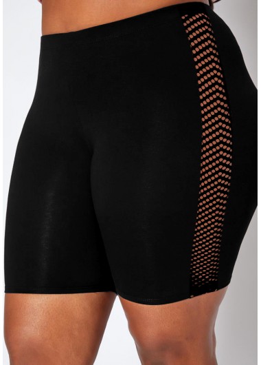 Black plus size,Plain Color plus size,ROTITA Mesh Stitching Plus Size High Waist Swim Shorts