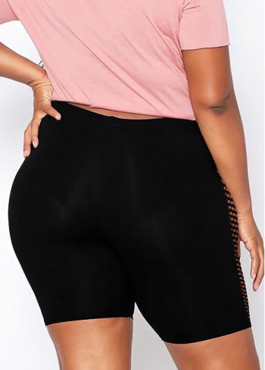 Black plus size,Plain Color plus size,ROTITA Mesh Stitching Plus Size High Waist Swim Shorts