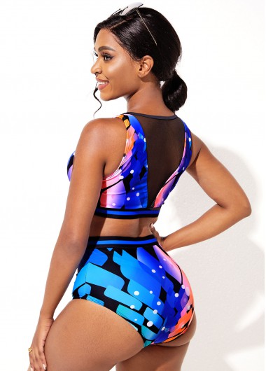 Multi Color swimwear,Rainbow Color swimwear,Ombre swimwear,Geometric swimwear,Dot swimwear,Mesh Multi Color Ombre High Waisted Bikini Set