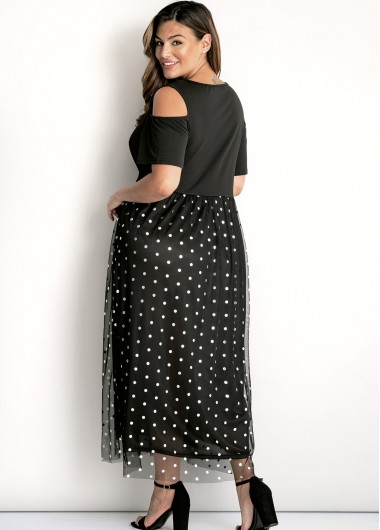 Black plus size,Dot plus size,ROTITA Mesh Stitching Plus Size Sequin Dress