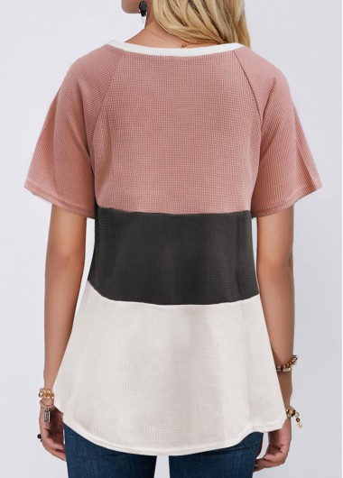 Multi Color tops,Contrast Color tops,V Neck Contrast Short Sleeve T Shirt