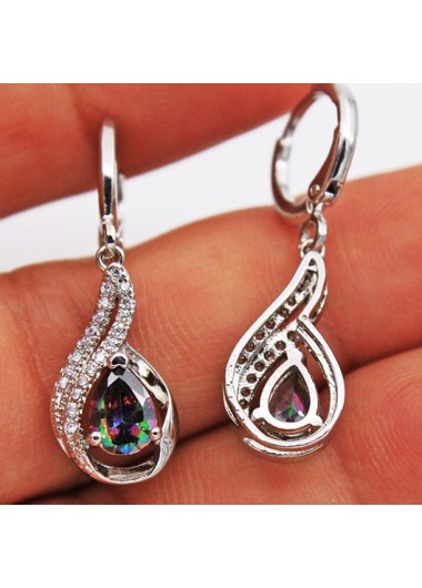 Silvery White jewelry,Silver Rhinestone Water Drop Detail Earrings