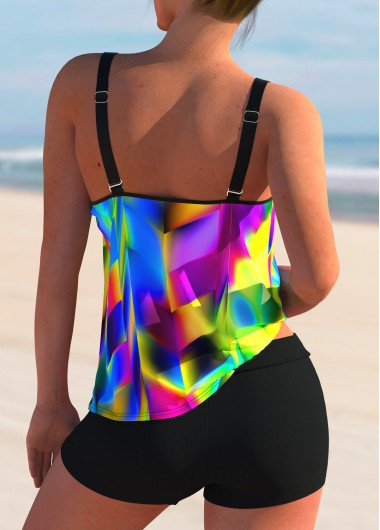 Multi Color swimwear,Floral swimwear,ROTITA Colorful Printed Mid Waist Tankini Set