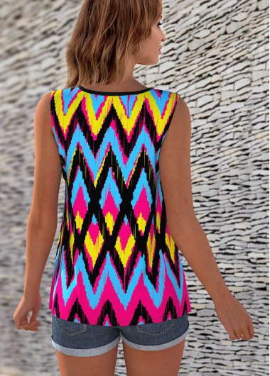 Geometric tops,ROTITA Geometric Print Colorful Cross Strap Tank Top