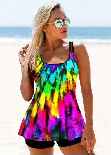 Multi Color swimwear,Floral swimwear,ROTITA Multi Color Printed Spaghetti Strap Tankini Set