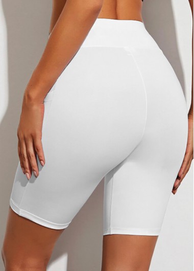 White swimwear,Plain Color swimwear,ROTITA Pocket High Waisted Solid Swim Shorts 