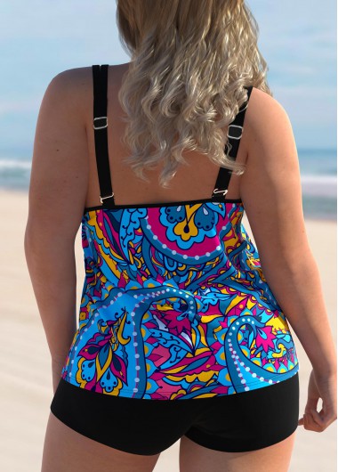 Blue plus size,Paisley plus size,ROTITA Paisley Print Plus Size Double Straps Tankini Set