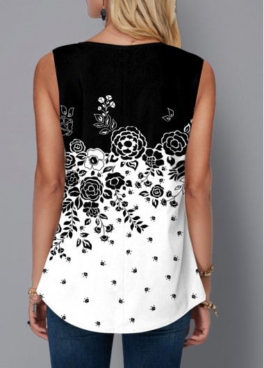 Multi Color tops,Ditsy Floral tops,ROTITA Floral Print Sleeveless Split Neck Tank Top
