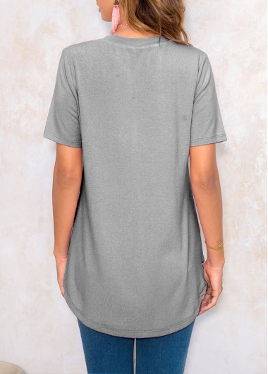 Grey tops,Animal Print tops,ROTITA Animal Prints Short Sleeve Keyhole Neckline T Shirt