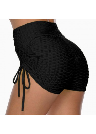 Black swimwear,Plain Color swimwear,ROTITA Drawstring Black High Waisted Swim Shorts