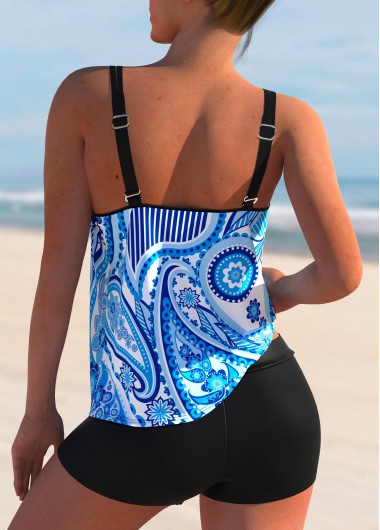 Blue swimwear,Paisley swimwear,ROTITA Wide Strap Paisley Print High Waisted Tankini Set