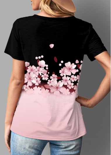 Multi Color tops,Floral tops,ROTITA Ombre Floral Print Short Sleeve T Shirt