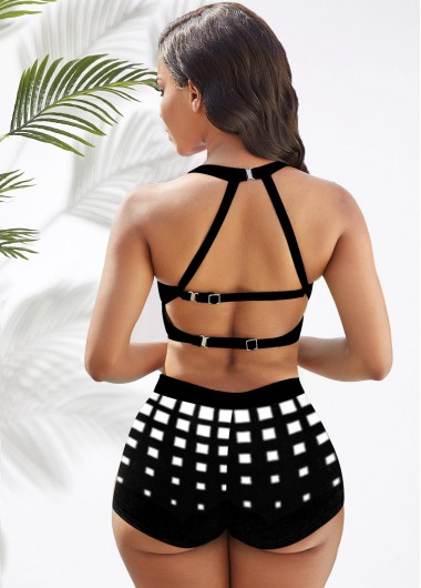 Multi Color swimwear,Plaid swimwear,ROTITA High Waisted Plaid Ombre Bikini Set 