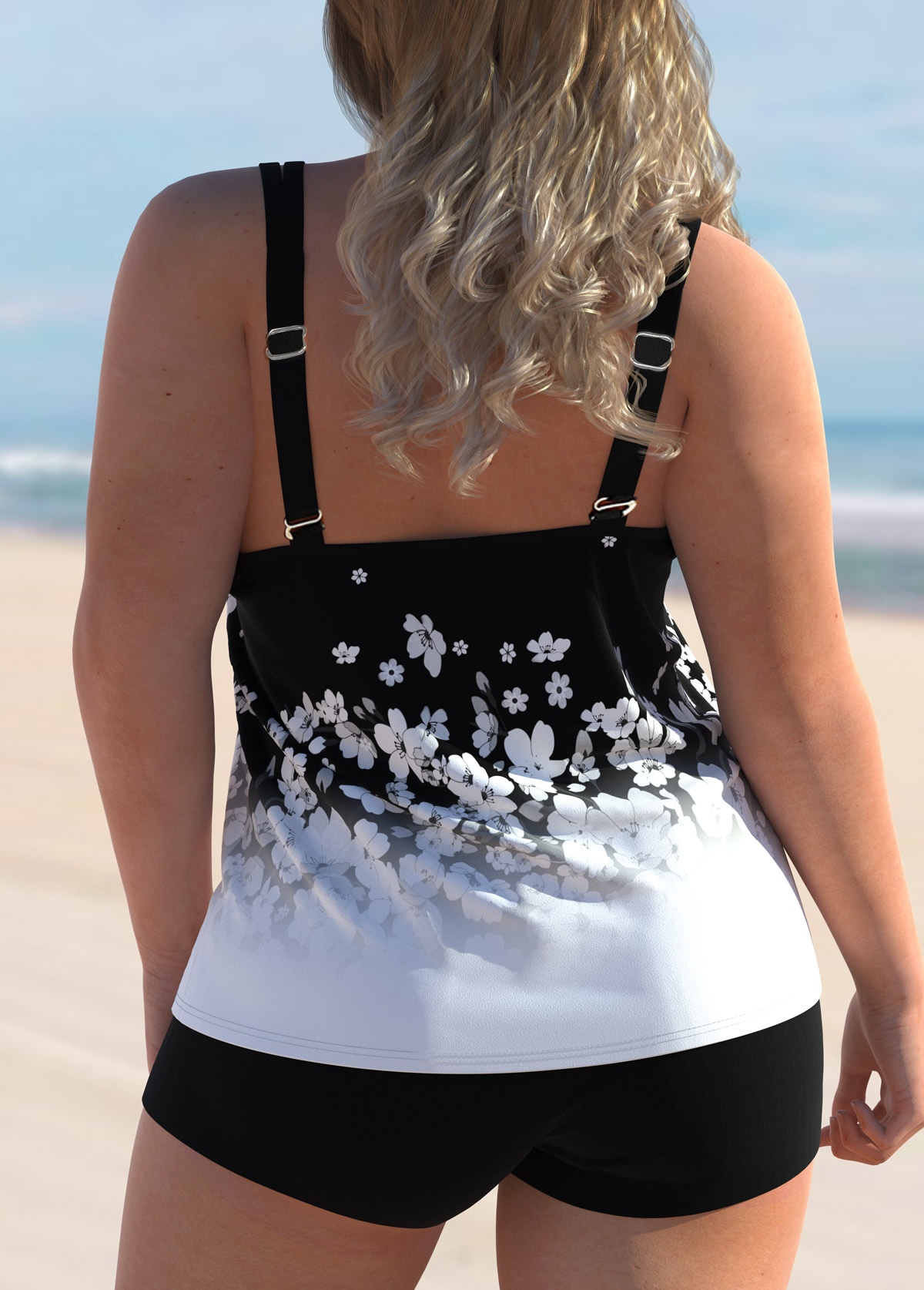 White plus size,Ditsy Floral plus size,ROTITA Plus Size Floral Print Spaghetti Strap Ombre Tankini Set