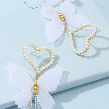 Gold jewelry,Pearl Detail Butterfly Design Earring Set