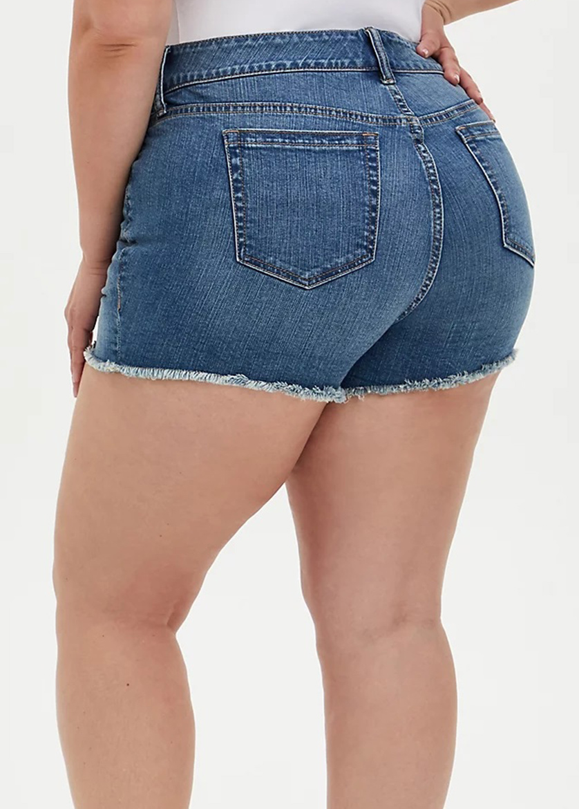 Blue plus size,Plain Color plus size,ROTITA Plus Size Denim Mid Waist Shorts