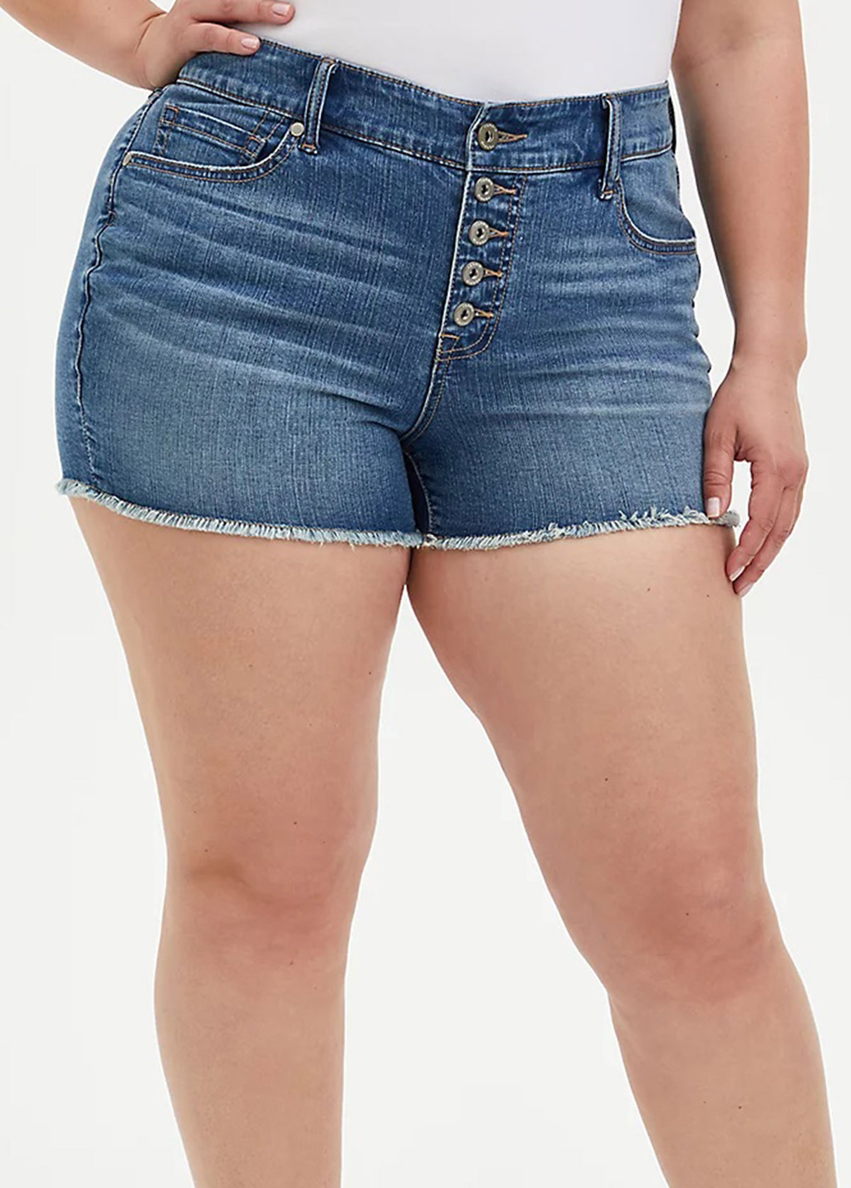 Blue plus size,Plain Color plus size,ROTITA Plus Size Denim Mid Waist Shorts
