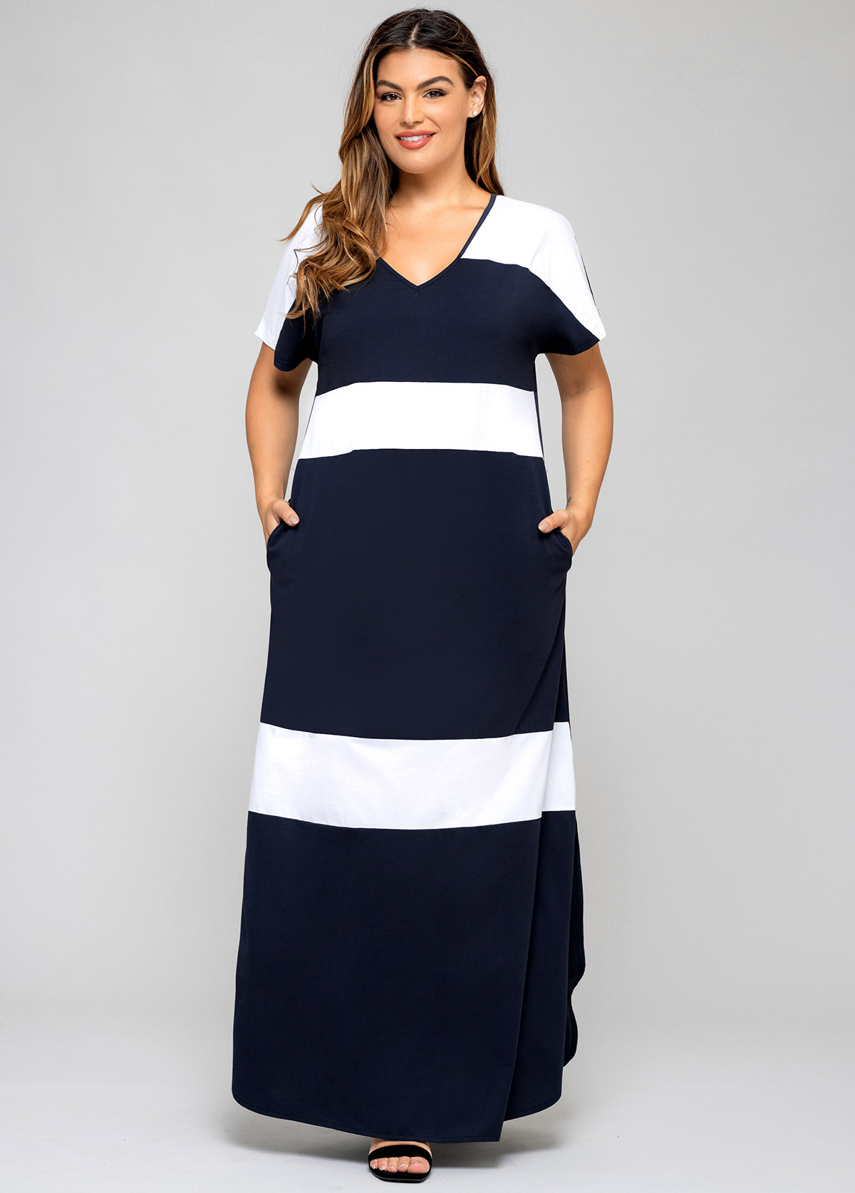 ROTITA Short Sleeve Plus Size Double Slit Dress