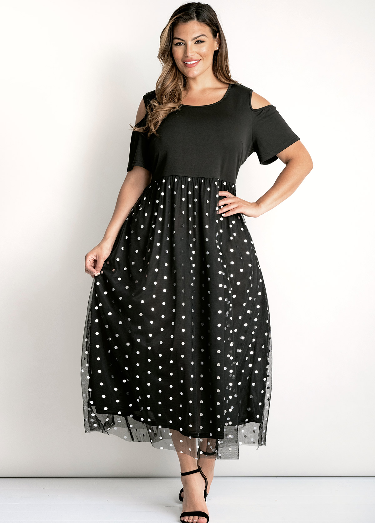 ROTITA Mesh Stitching Plus Size Sequin Dress