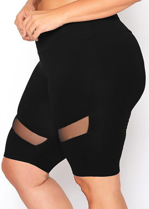 Black plus size,Plain Color plus size,ROTITA Mesh Stitching Mid Waist Plus Size Swim Shorts