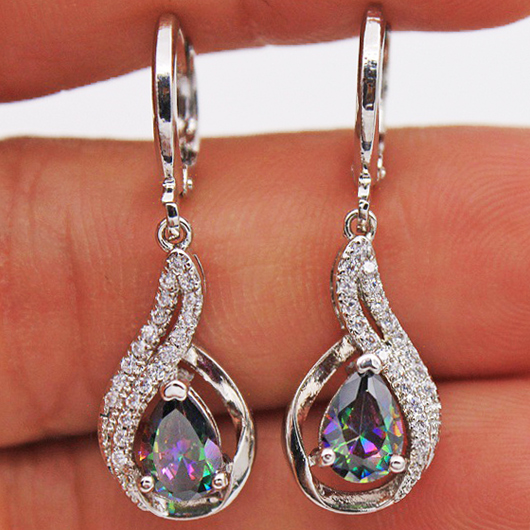 Silvery White jewelry,Silver Rhinestone Water Drop Detail Earrings