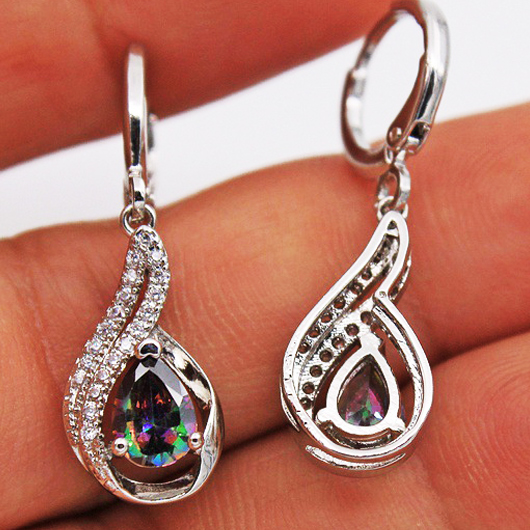 Silvery White jewelry,Silver Rhinestone Water Drop Detail Earrings