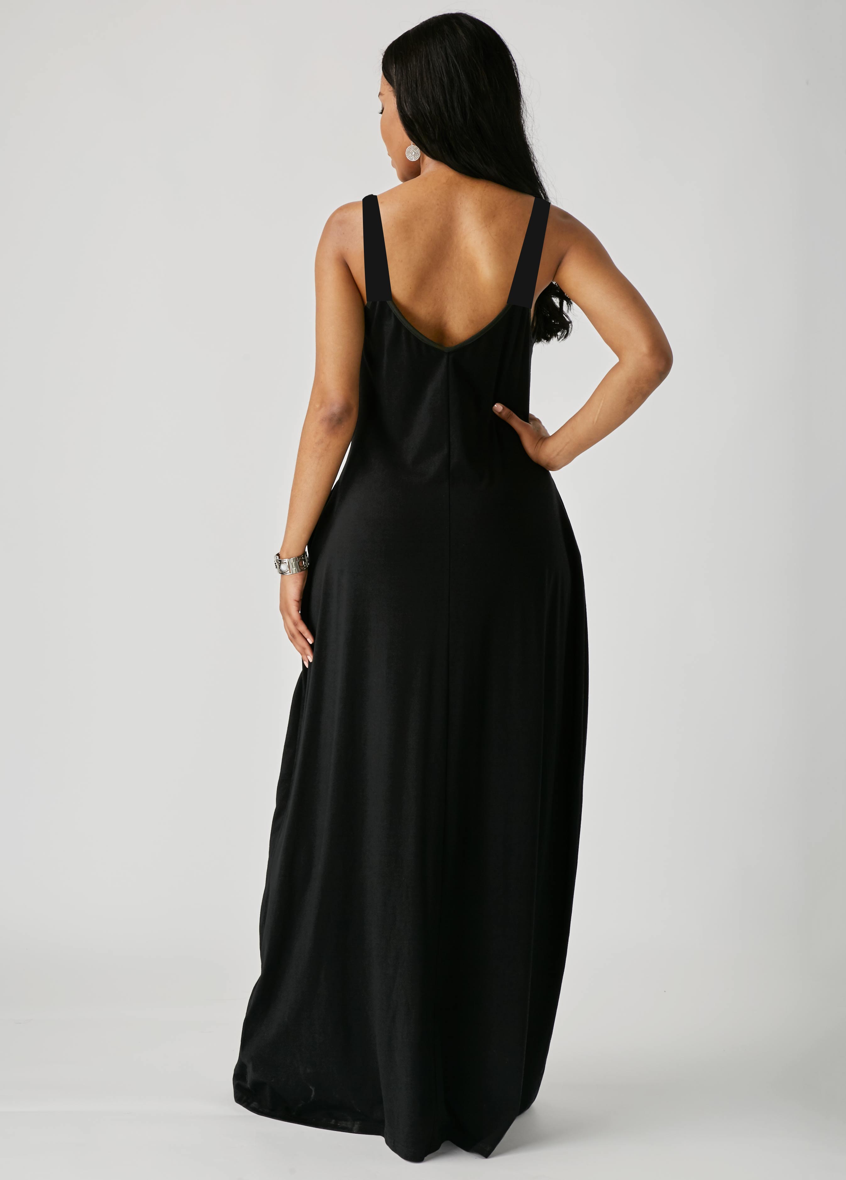 Black dresses,Dazzle Colorful dresses,ROTITA Wide Strap Colorful Double Pocket Dress 