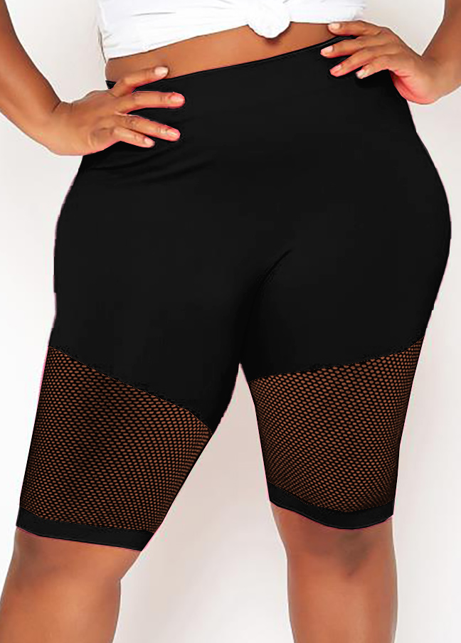 Black plus size,Plain Color plus size,ROTITA Plus Size High Waisted Lace Stitching Swim Shorts
