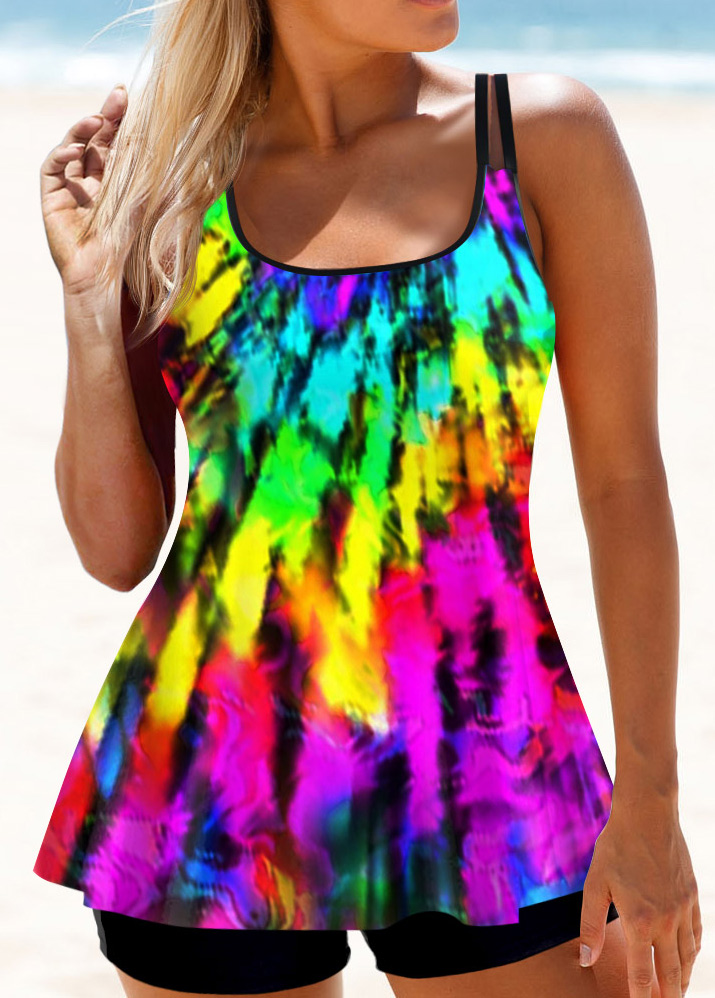 Multi Color swimwear,Floral swimwear,ROTITA Multi Color Printed Spaghetti Strap Tankini Set